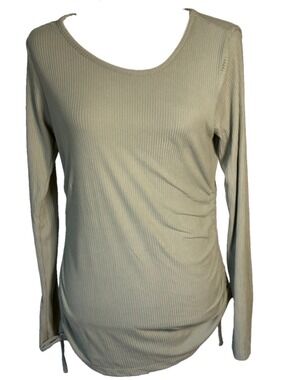 No Comment XL Sage Green Ribbed Long Sleeve Top Side Ruched Cinch Fairycore Y2K